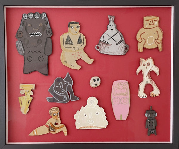 Ancestor Gathering Collage, Red (Framed)