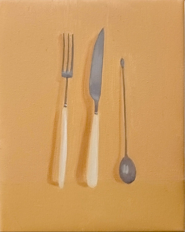 Knife, fork and spoon (ochre)