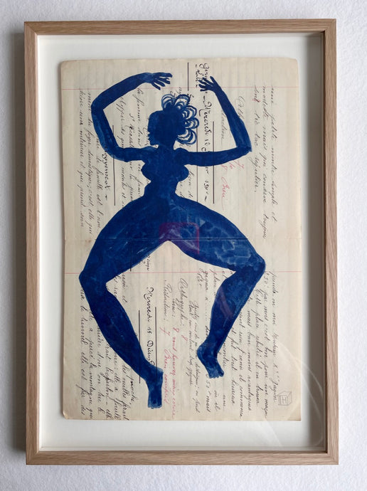 One blue figure bis on a 1909 French school notebook (Framed)