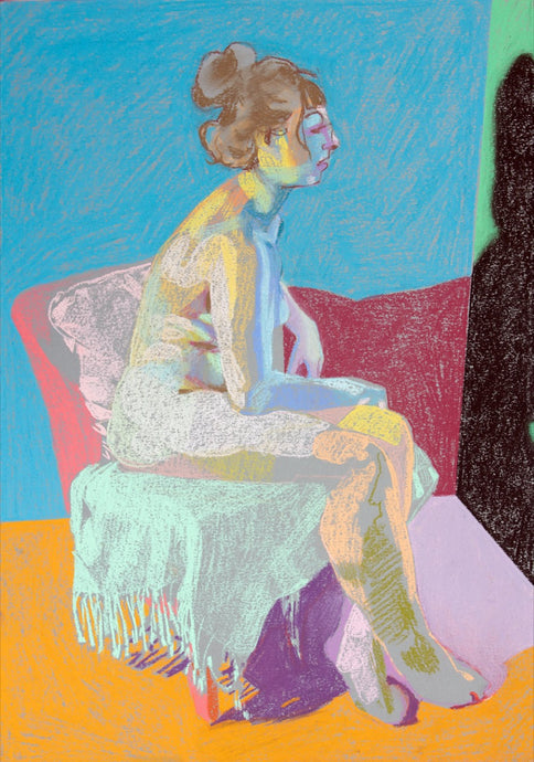 Nude on Grey with Blue Wall & Maroon Shadow | Hester Finch | Original Artwork | Partnership Editions