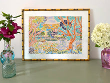 Load image into Gallery viewer, Colourful oil pastel landscape by Camilla Perkins ready framed.