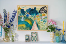Load image into Gallery viewer, Bright and colourful original artwork on mantelpiece by Camilla Perkins.