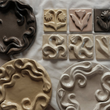 Floral Relief Tile, Butter 1