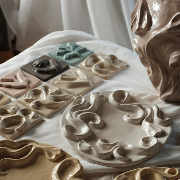 Floral Relief Plate, Cream