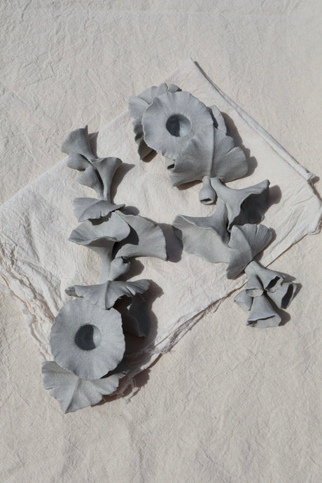 Alcea in palest blue  (A pair of horizontal candlesticks)