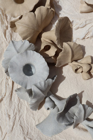 Alcea in palest blue  (A pair of horizontal candlesticks)