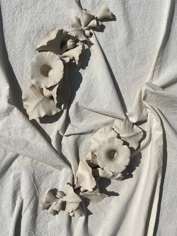 Alcea in white (A pair of horizontal candlesticks)