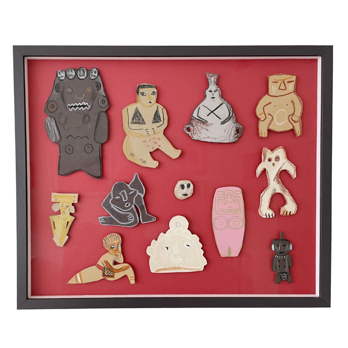Ancestor Gathering Collage, Red (Framed)