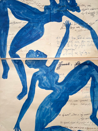 Two blue dancers on Greek journal (Framed)