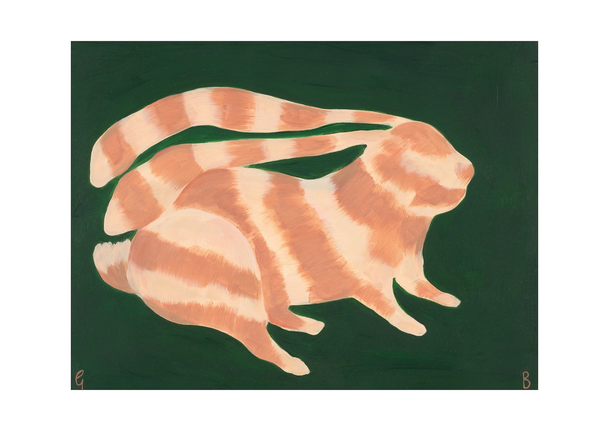 Pinkish Rabbit on Green Print