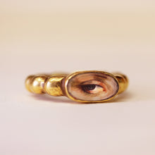 Load image into Gallery viewer, Decade Lover’s Eye Ring (Gold Vermeil, watercolour miniature &amp; crystal)