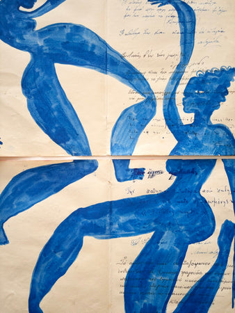 Two blue dancers on Greek journal BIS (Framed)