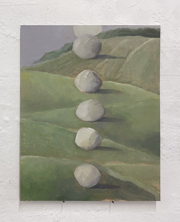 Echo (Sisyphus lies back, finally able to dream again, as his stone echoes up the hill)
