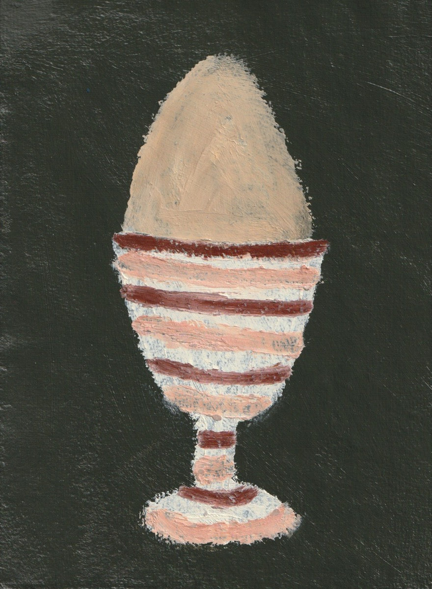 Egg Cup, pink and maroon striped