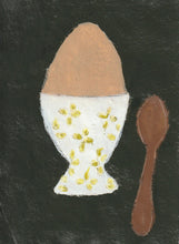 Load image into Gallery viewer, Egg Cup with green pattern and wooden spoon