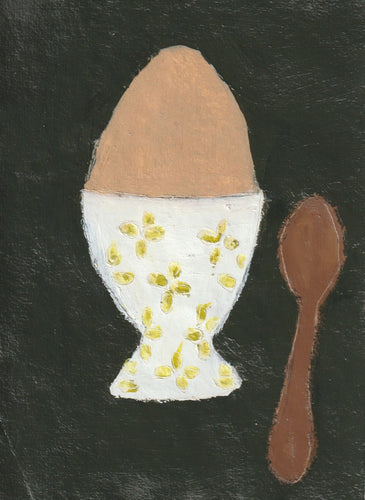 Egg Cup with green pattern and wooden spoon