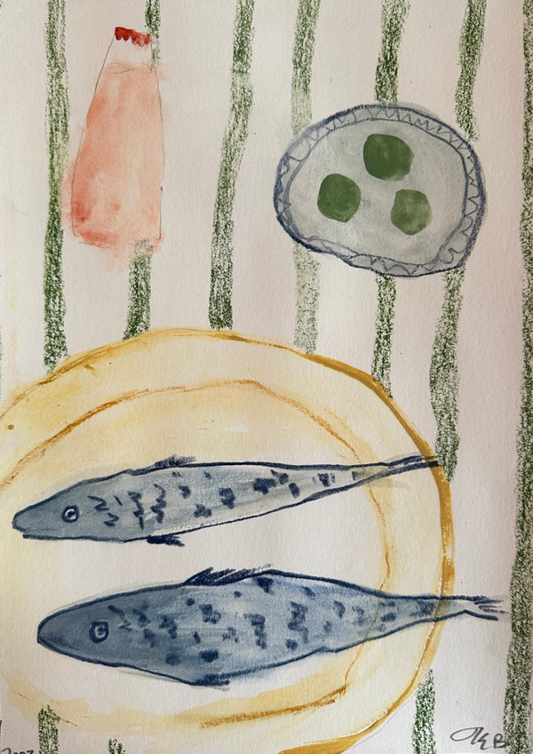 Fish and Campari on green stripe