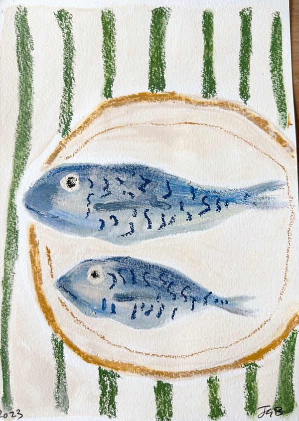 Fish on green stripes