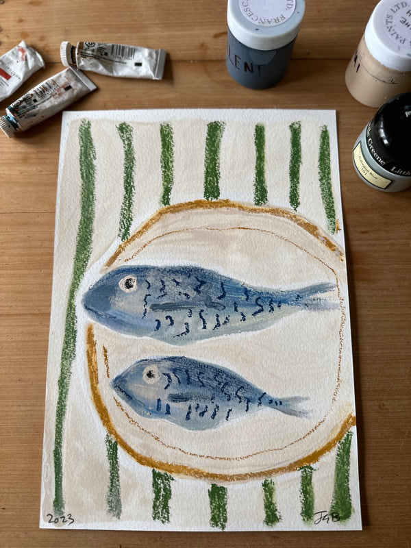 Fish on green stripes
