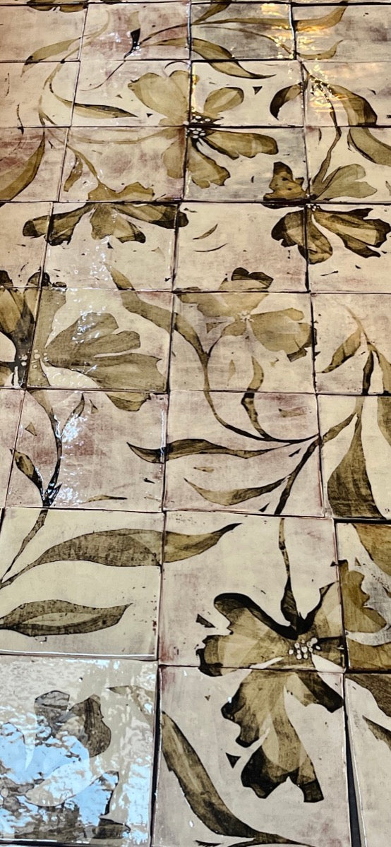 Flower shadow tile mural panel | Freyja Lee for Partnership Editions