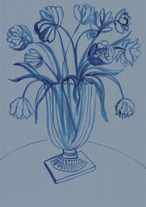 Tulips on Blue Print