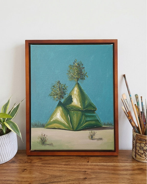 Garden of Forms - Stacked Green Pyramids (Framed)