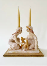 Load image into Gallery viewer, Two Vestals Stroking a Cat Candlestick