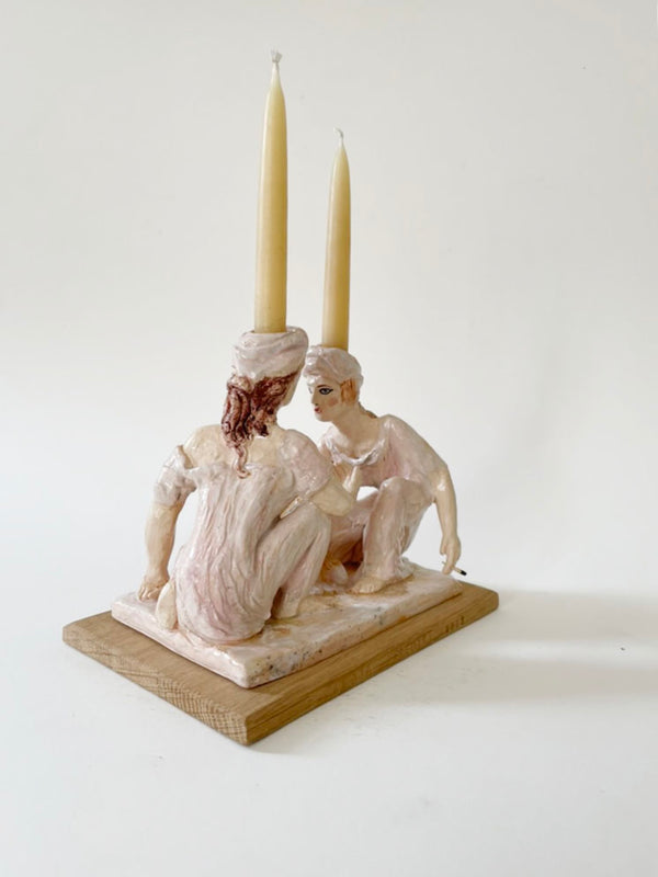Two Vestals Stroking a Cat Candlestick