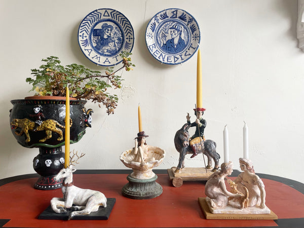 Two Vestals Stroking a Cat Candlestick