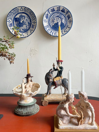 Two Vestals Stroking a Cat Candlestick