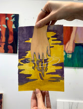 Load image into Gallery viewer, Hand dissolving in yellow and purple
