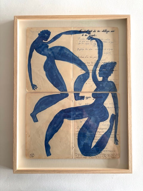 Two blue dancers on Greek journal BIS (Framed)