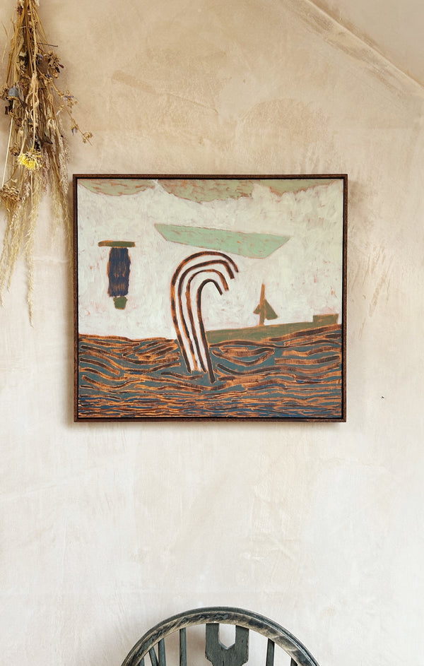 The Boat That Got Swept by The Wave (Framed)