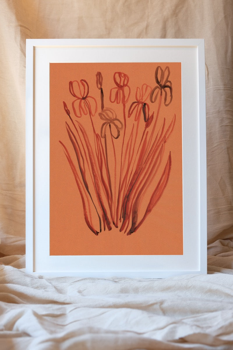 Irises on Rust Print