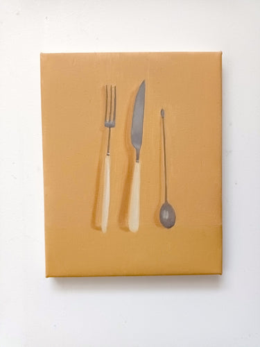 Knife, fork and spoon (ochre)