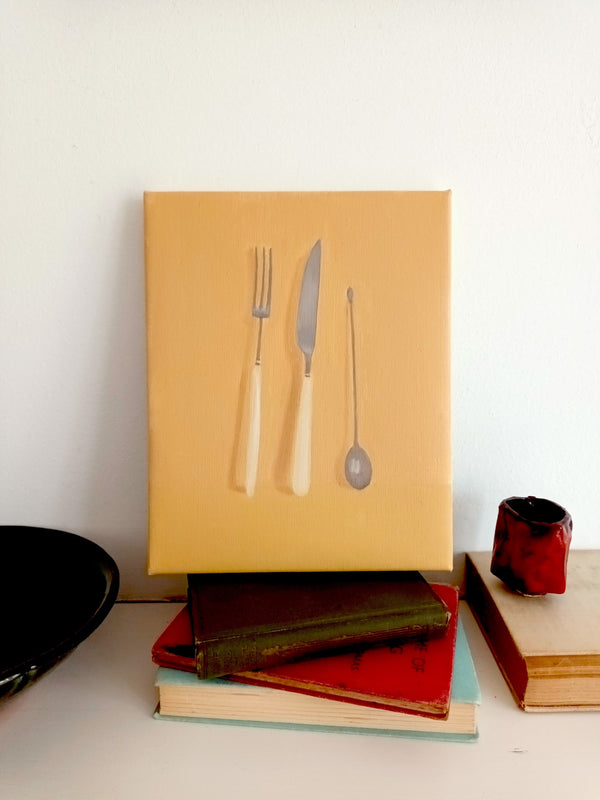 Knife, fork and spoon (ochre)