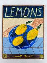 Load image into Gallery viewer, Lemons on blue plate
