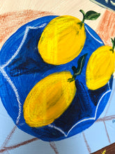 Load image into Gallery viewer, Lemons on blue plate