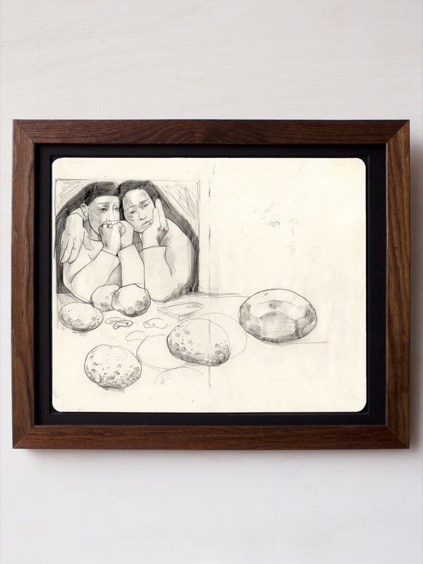 Me and my Sister Peeling Potatoes, Sketchbook study