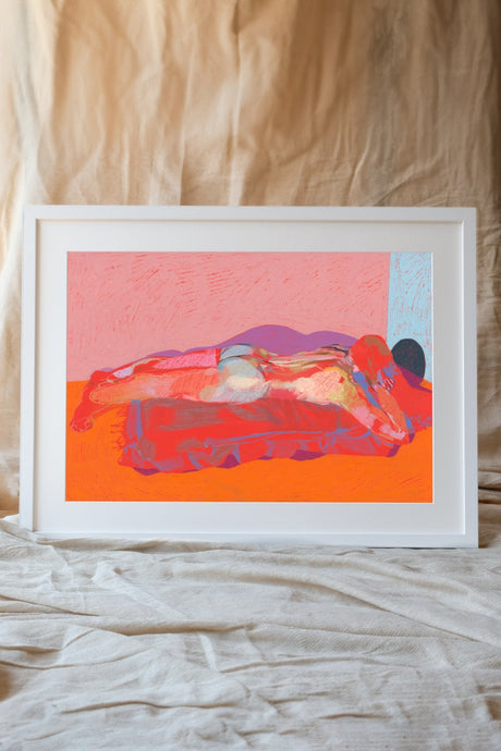 Nude On Orange With Blue Buttocks Print