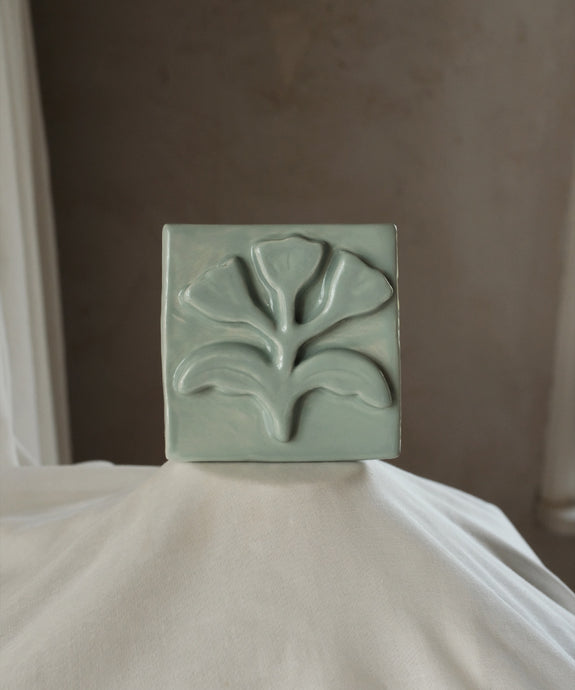 Floral Relief Tile, Sage 2