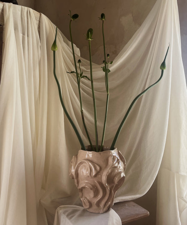 Floral Relief Vessel, Bleach Pink