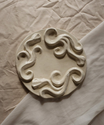 Floral Relief Plate, Cream