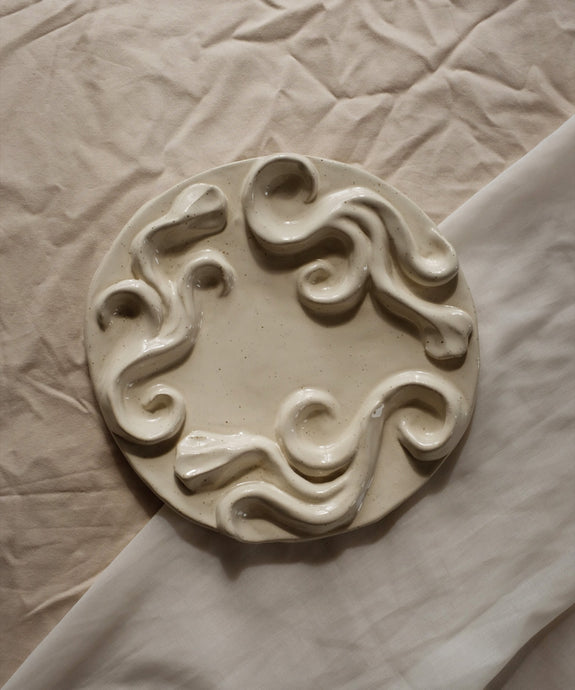 Floral Relief Plate, Cream