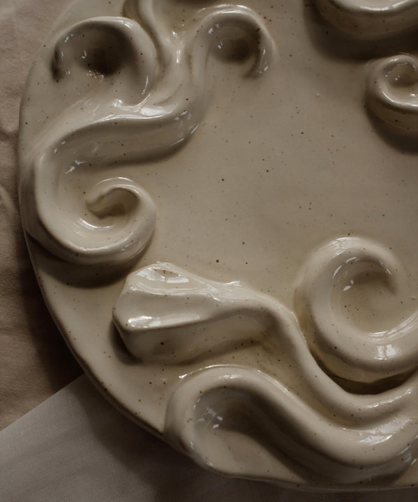 Floral Relief Plate, Cream