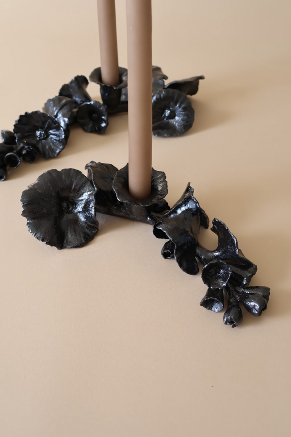 Alcea in Obsidian (A pair of horizontal candlesticks)