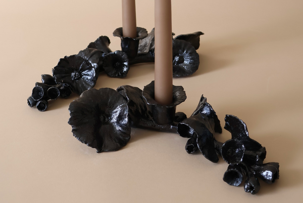 Alcea in Obsidian (A pair of horizontal candlesticks)