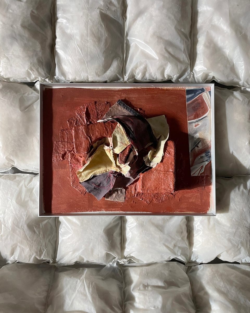 Close-up of Adriana Jaros’ artwork on a packaging surface for Partnership Editions.