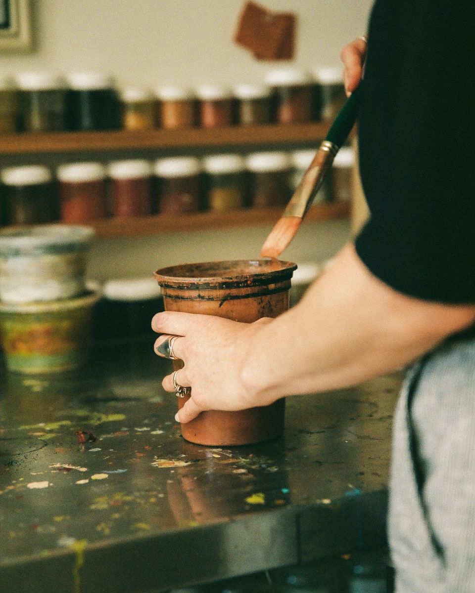Alina Welch working in her studio for the Artist Launch at Partnership Editions.