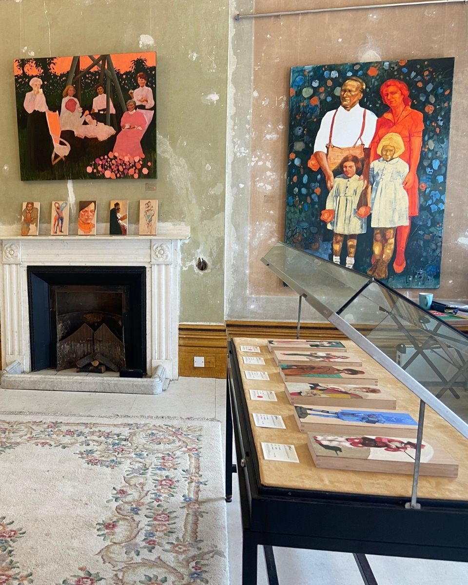 Carousel image featuring a curated display of contemporary figurative oil paintings by Amy Dury for Partnership Editions.